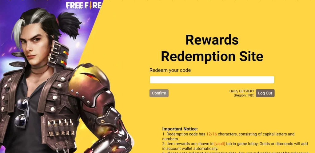 Free Fire Reward Code